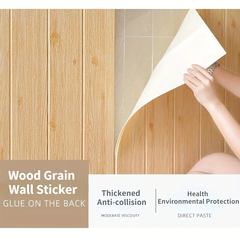 sticker mural 3d bois autocollant moderne imperméable 35x35cm naturel beige clair