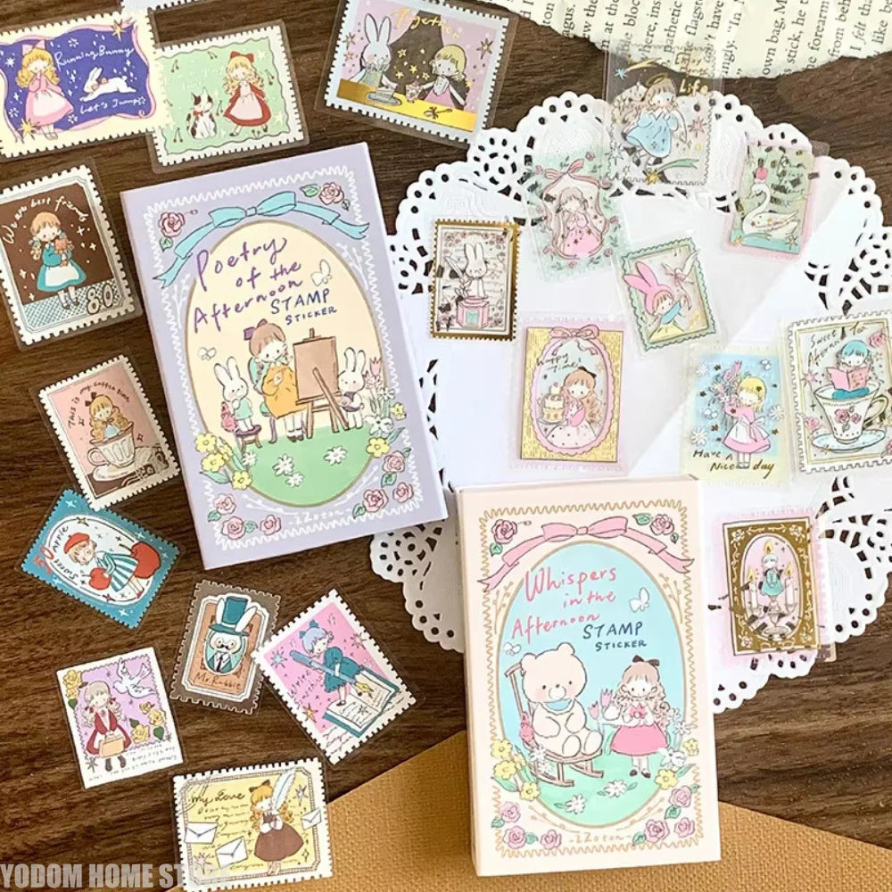 autocollants pastel dessin animé vintage personnages objets quotidien boîte rangement