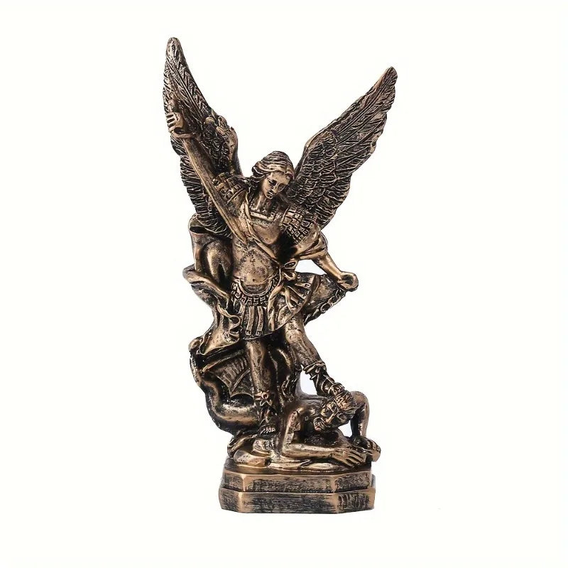 statue saint michel bronze ailes déployées démon religieuse classique 13cm haute qualité détails sculptural