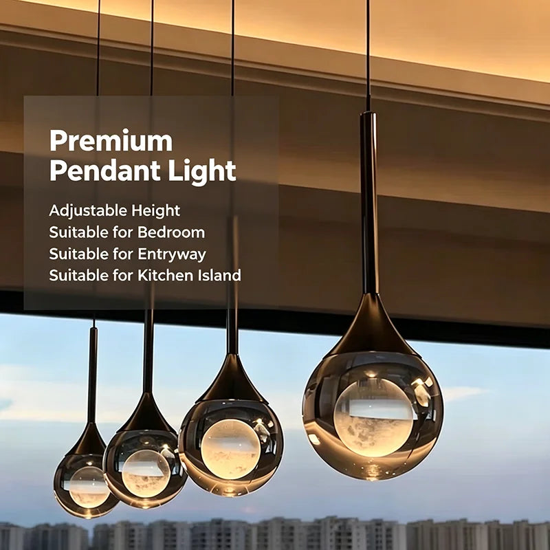 lampe suspendue moderne minimaliste cristal lunaire salle bain restaurant chambre exposition
