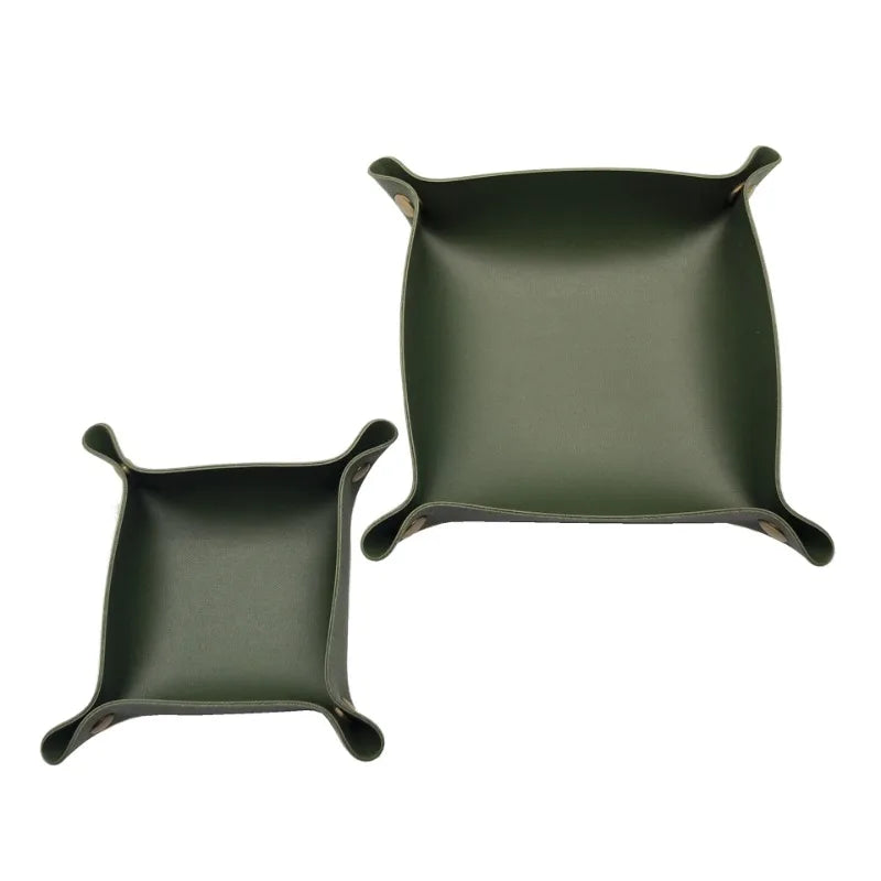 plateau rangement pliable simili cuir moderne orange rose clair vert foncé minimaliste dorés lunettes