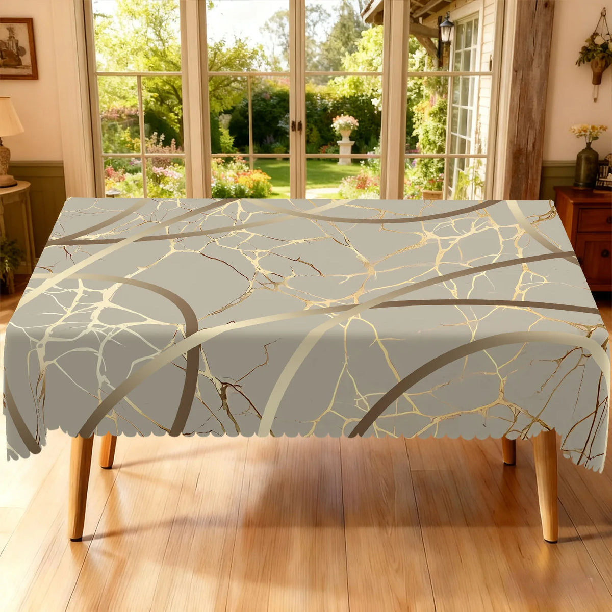 nappe moderne abstraite gris doré table extérieure imperméable rectangle ronde branchée textures éléganteextérieur