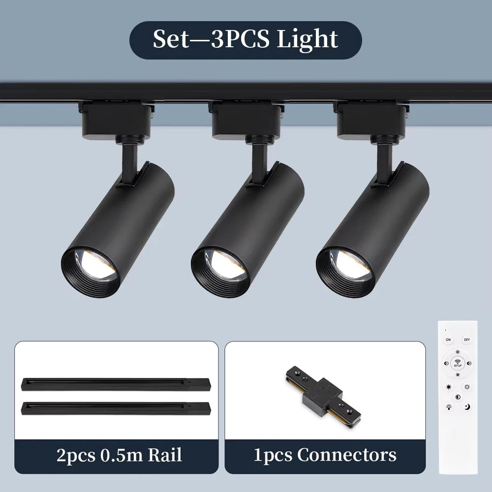 spots led modernes noir blanc télécommande dimmable ensembles complets rail