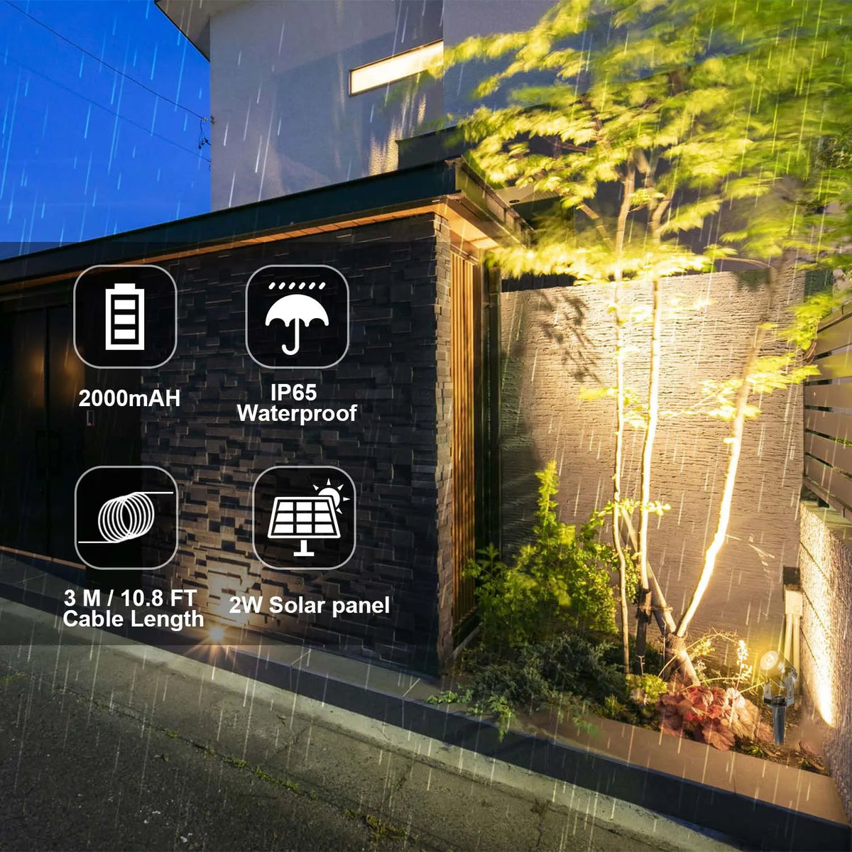 projecteur solaire led ip65 moderne noir matextérieur câble controle rgb autonomie