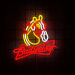enseigne lumineuse néon logo budweiser grenouille couleur rouge bleu jaune vert fixations câble usb