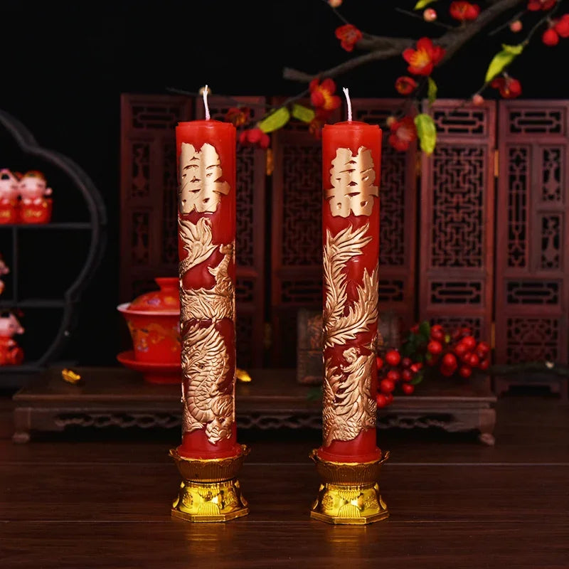 bougies artisanales traditionnelles dragon phoenix chinois mariage rouge boîte transparente grande taille petite taille