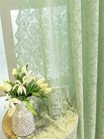 rideau vert clair broderie florale semi transparent classique fenêtre française polyester
