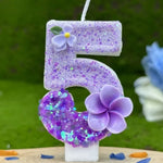 bougies chiffres violets fleurs anniversaire décoratives sans flamme enfants gâteau paillettes numérotation festive