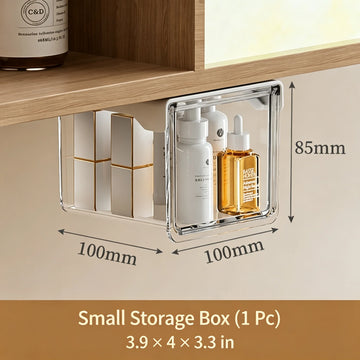 boîtes rangement transparentes adhésives modernes multi usages cosmétiques tiroirs organisation maquillage papier toilette minimalistes