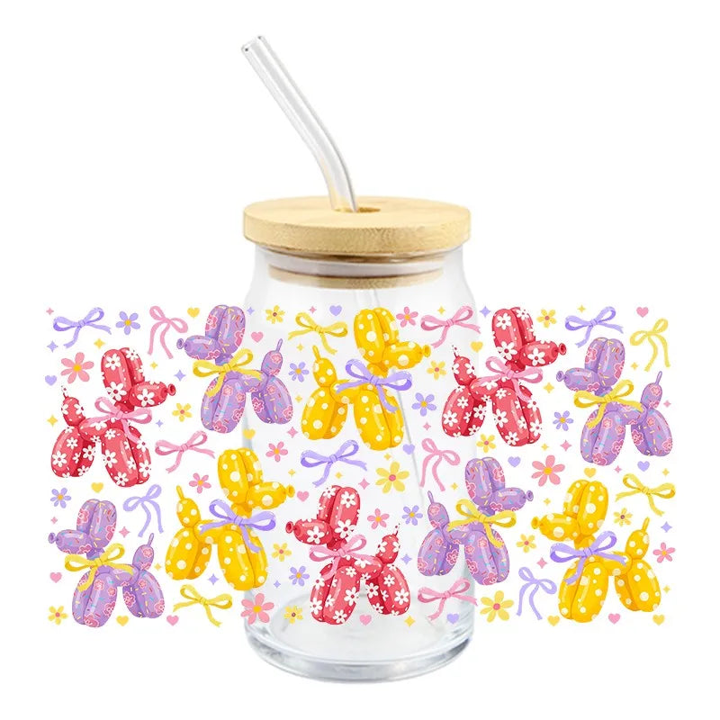 tasse verre couvercle bois ballons animaux fleurs halloween goess spooky transparent unique