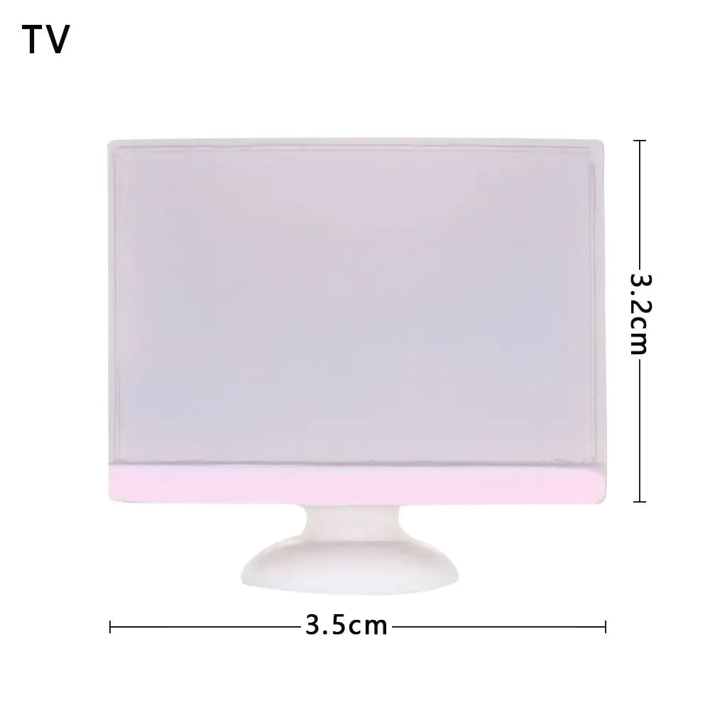 meubles miniatures poupées rose blanc modernes armoire frigo lave linge micro ondes téléviseur commode