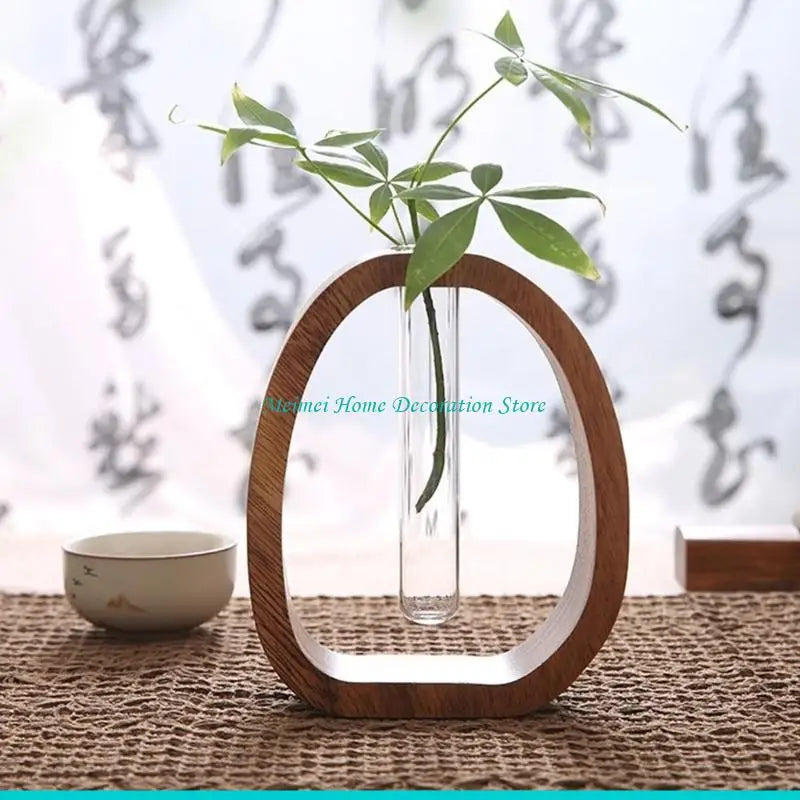 support plante bois marron verre transparent minimaliste moderne métalliques arrangement floral durable fait main
