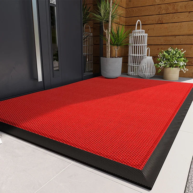 tapis sol extérieur entrée imperméable antidérapant hexagonal moderne noir bordure gris