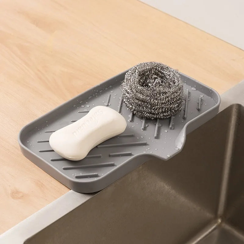 support savon gris rayures adhésif moderne brosse savon pompe utilisation multiple cuisine évier