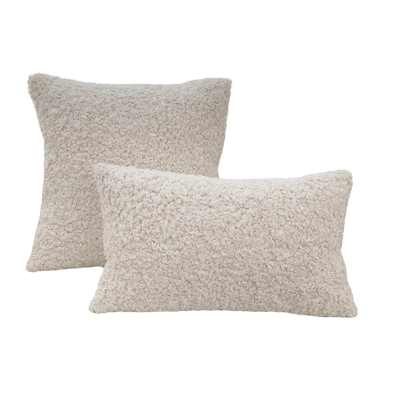 taies d'oreiller solides polyester texture bouclée doux beige clair 30x50cm 45x45cm 50x50cm