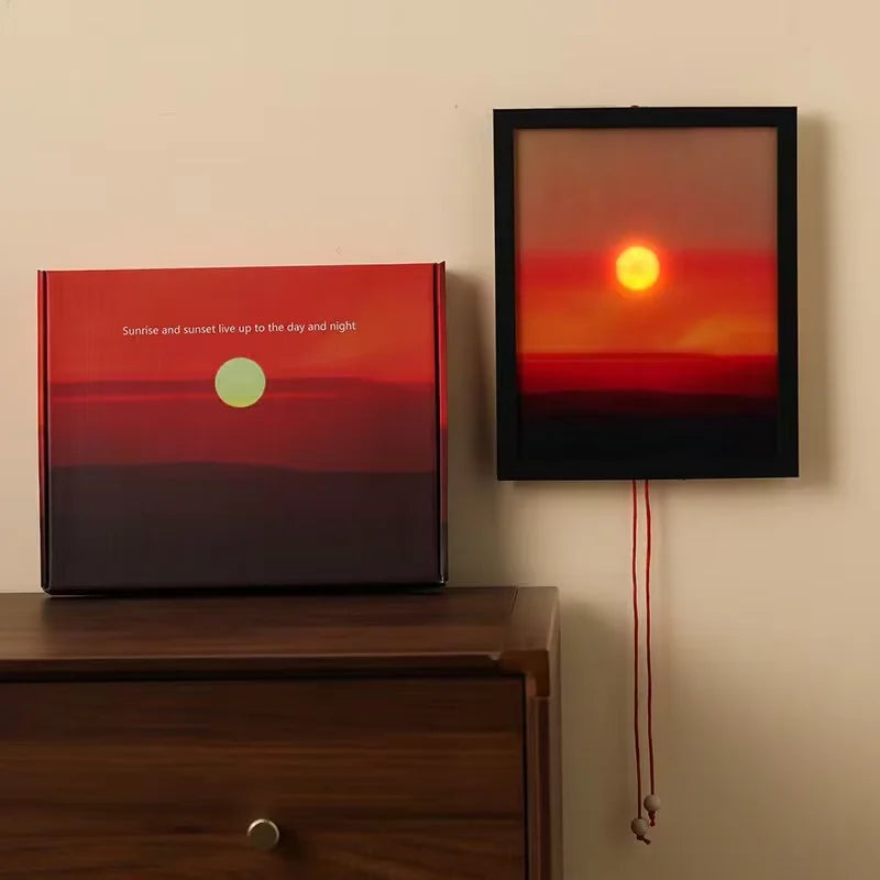 cadre mural coucher soleil adhésif cordelettes moderne rouge noir blanc orange jaune gris