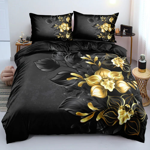 Housse de couette 260x240 fleurs 3D imprimée sur lit