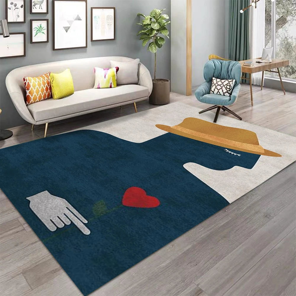 tapis moderne géométrique polyester beige bleu orange rouge salon chambre extérieur