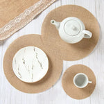 serviettes table toile jute beige rustique respectueuses l'environnement assiettes tasses théière decoration table