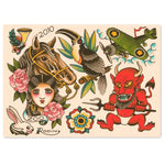 autocollants vintage tatouage multicolores têtes mort fleurs animaux opaques décoration maison stickers muraux traditionnels