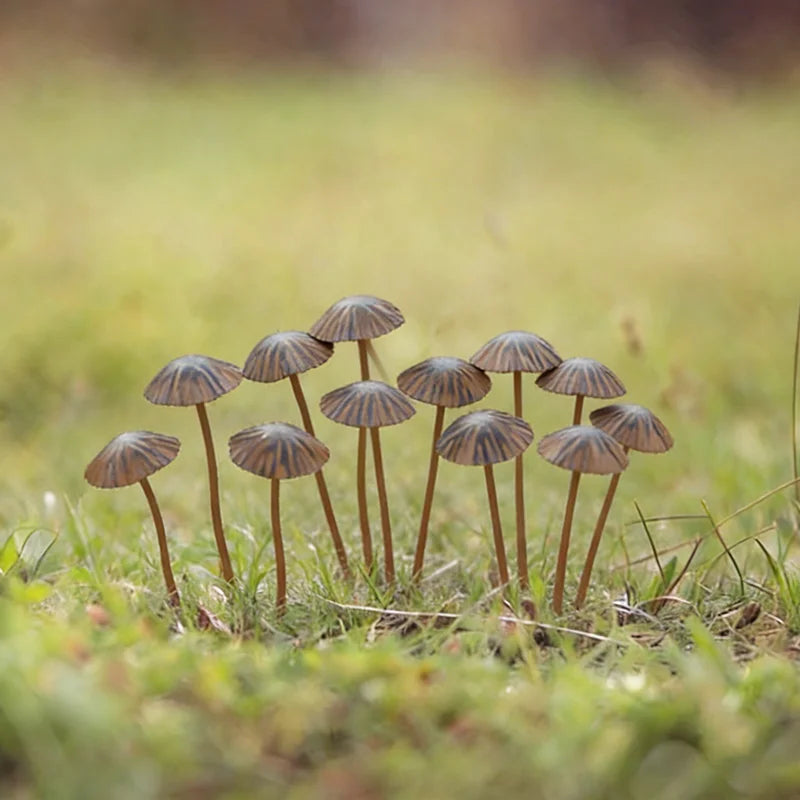 piquets decoratifs jardin metal forme champignons retro decoration exterieure printemps amusants miniatures marron gris