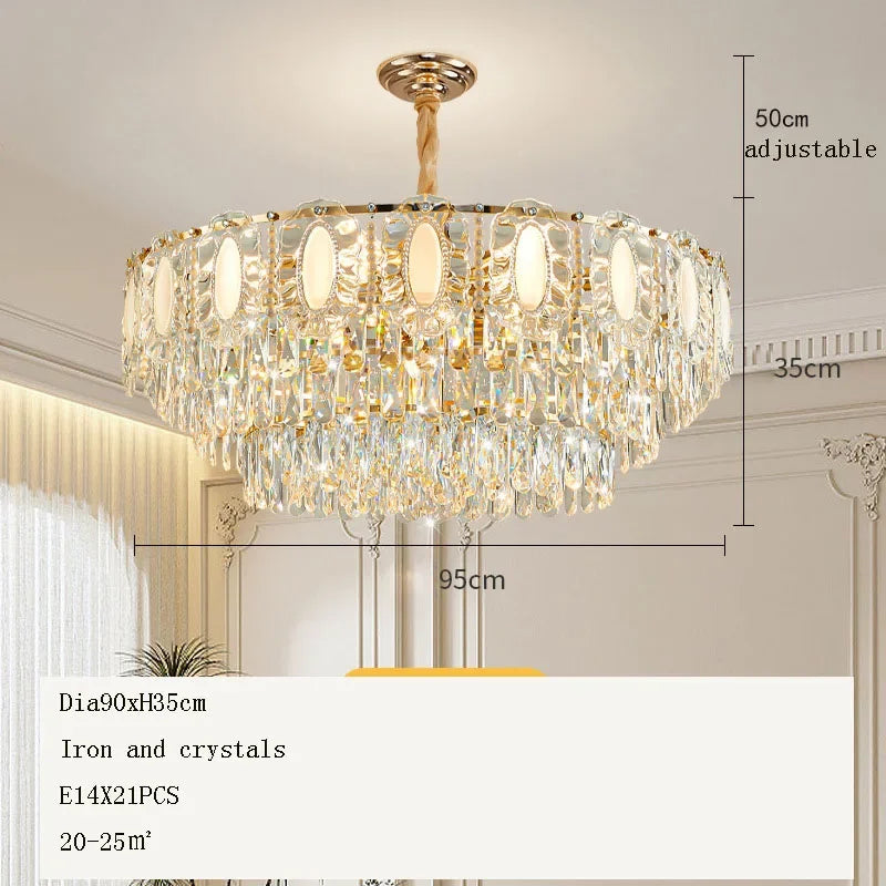 lampe suspendue dorée cristal transparent classique chaîne métallique