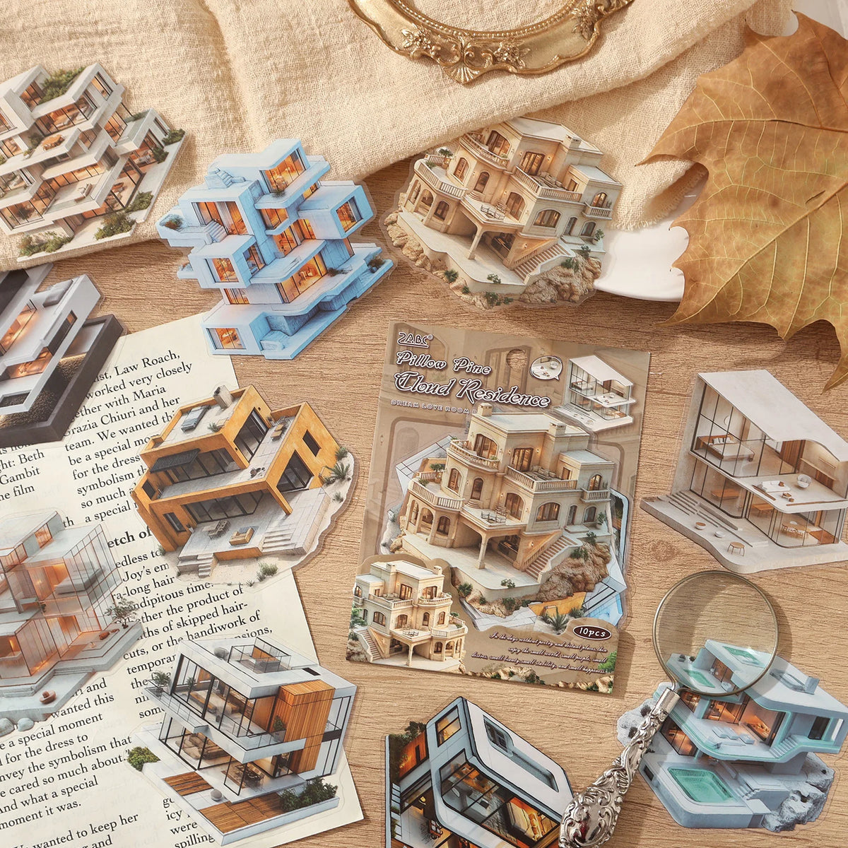 autocollants deco maison miniatures paysages scrapbooking etiquettes journal artisanal details architectural jardins voiles instructions