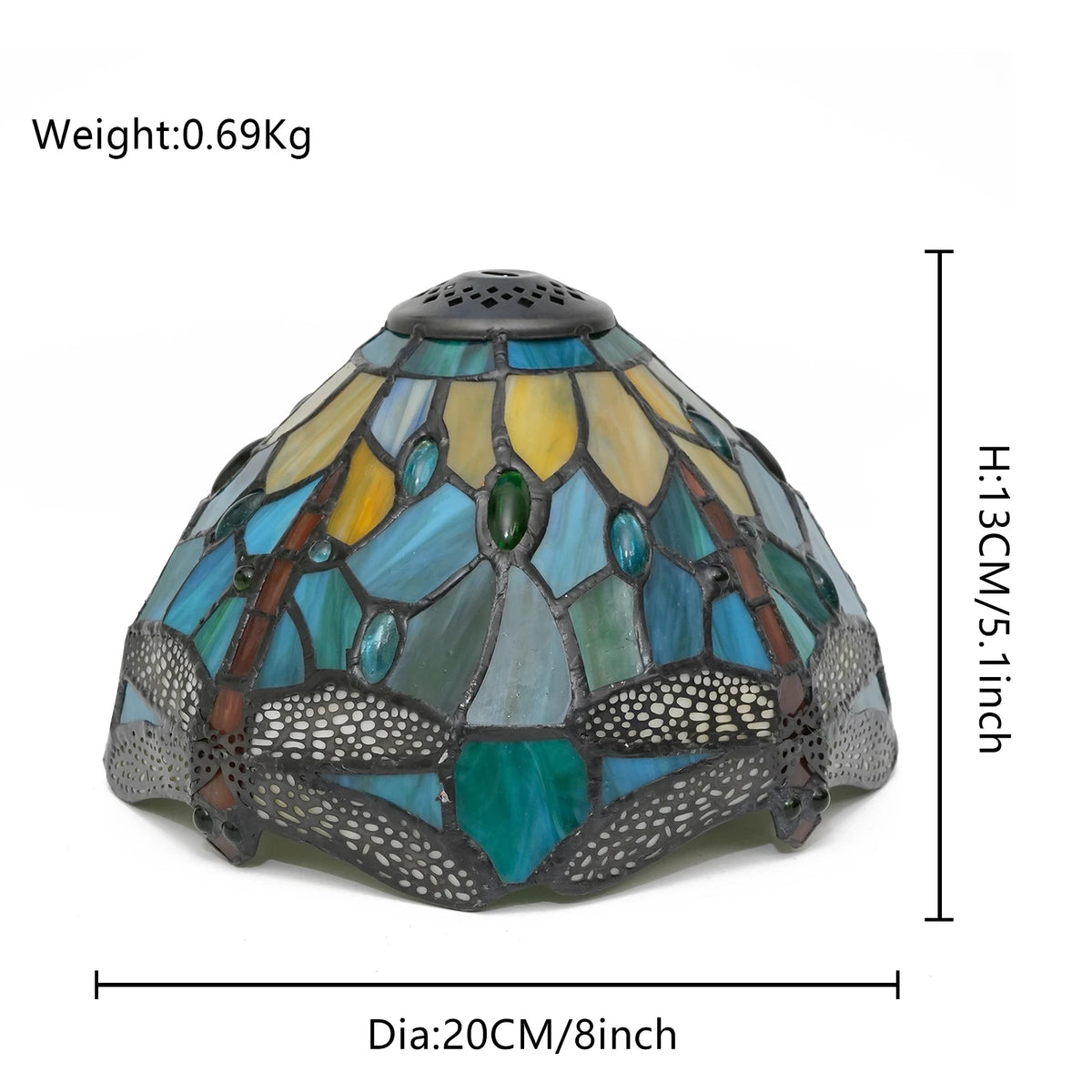 lampe tiffany abat jour verre bleu vert jaune mosaïque art nouveau libellule opacité 13cm