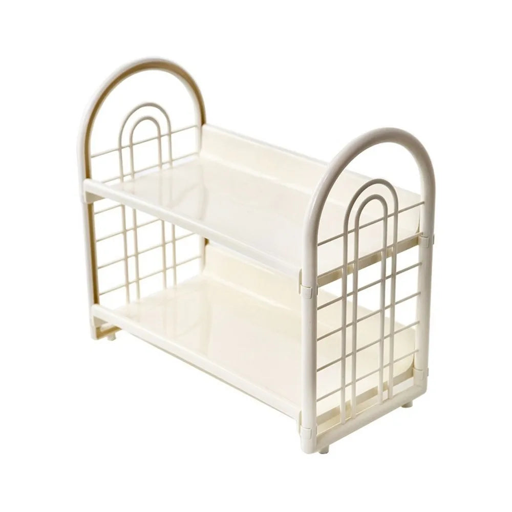 étagère deux niveaux blanc moderne rangement salle bain cosmétiques polyester réutilisable grande capacité