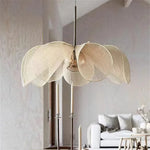 lampe suspendue tissu beige clair texture organique moderne câble noir suspension