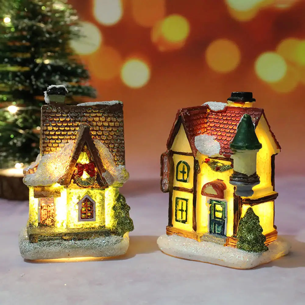 décoration noël lumineuses mini maisons résine brique tuiles colorées festive