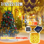 guirlande lumineuse solaire dorée fil cuivre led moderne noël jardin décoration festive 7m 12m