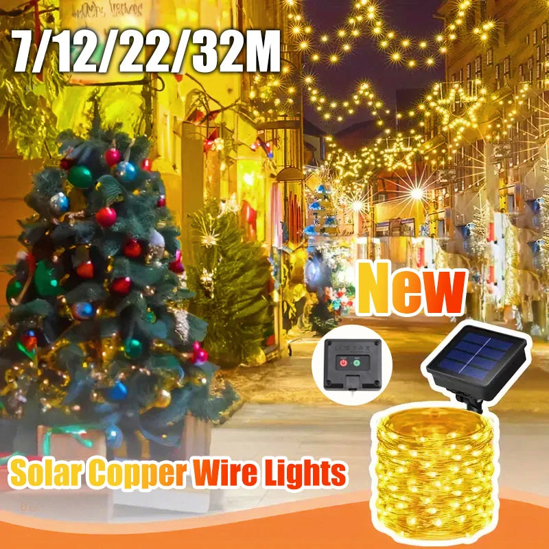 guirlande lumineuse solaire dorée modes étanches noël extérieure moderne decoration jardin led fil cuivre