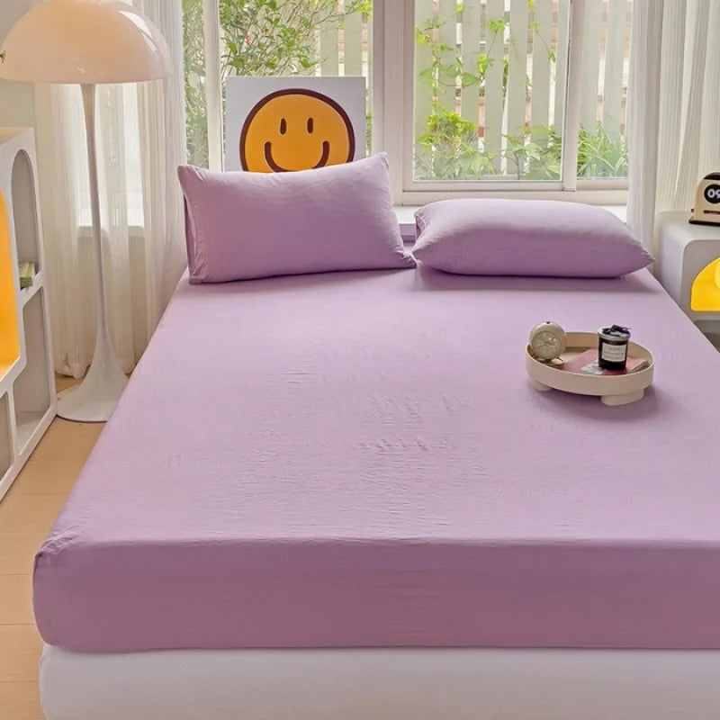 drap plat coton lavé uni moderne lit double grande taille confort doux maison