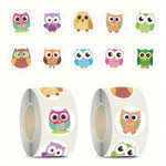 stickers autocollants hibou dessin animé vert bleu rose marron 10 motifs différents 2.4cm