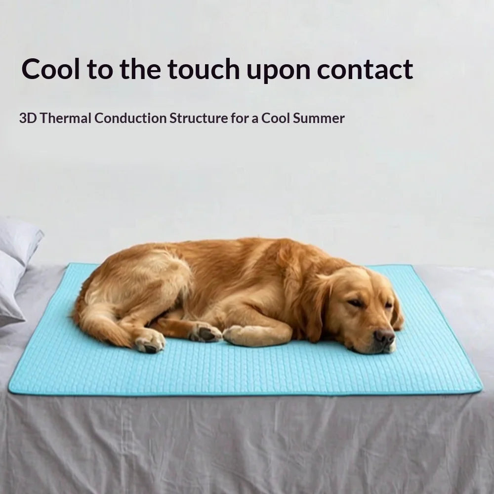 tapis refroidissement animal bleu clair texture geometrique moderne anti urine lavable machine