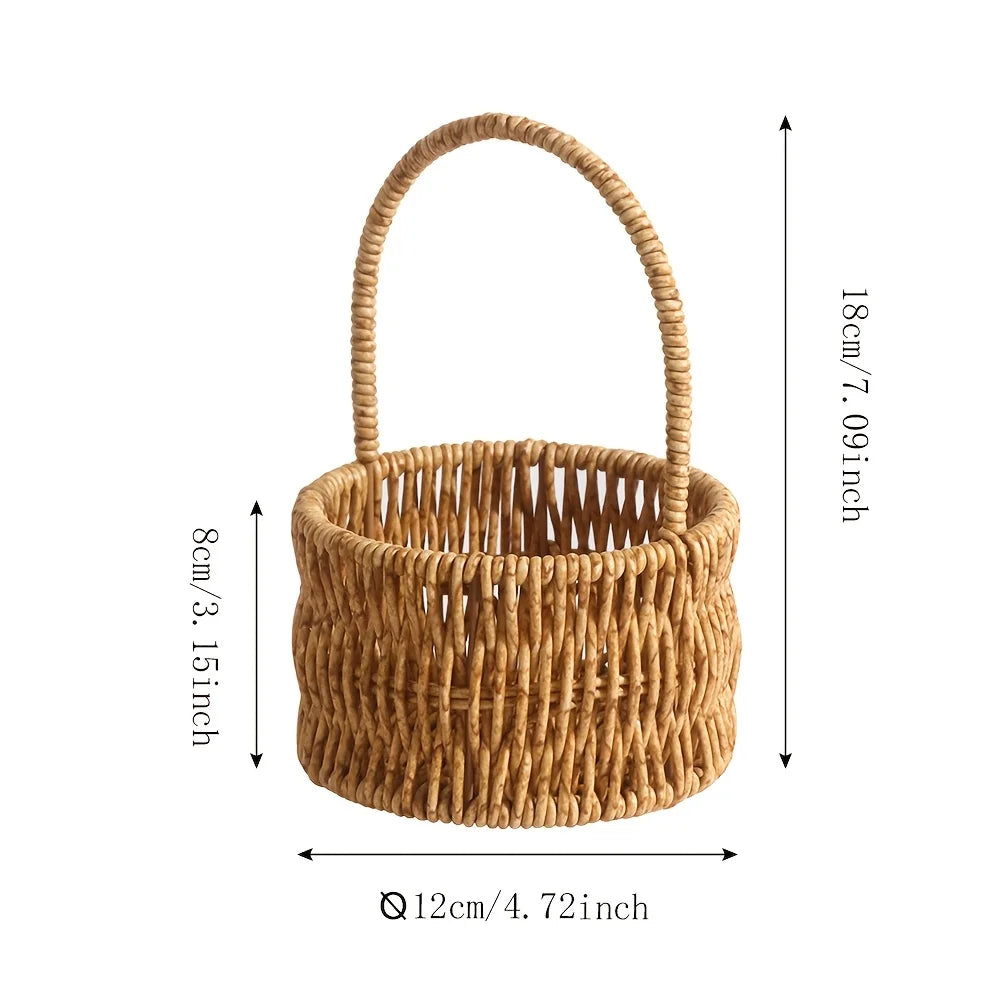 panier tressé rustique marron clair poignée rangement décoration rempli graines bonbons fleurs