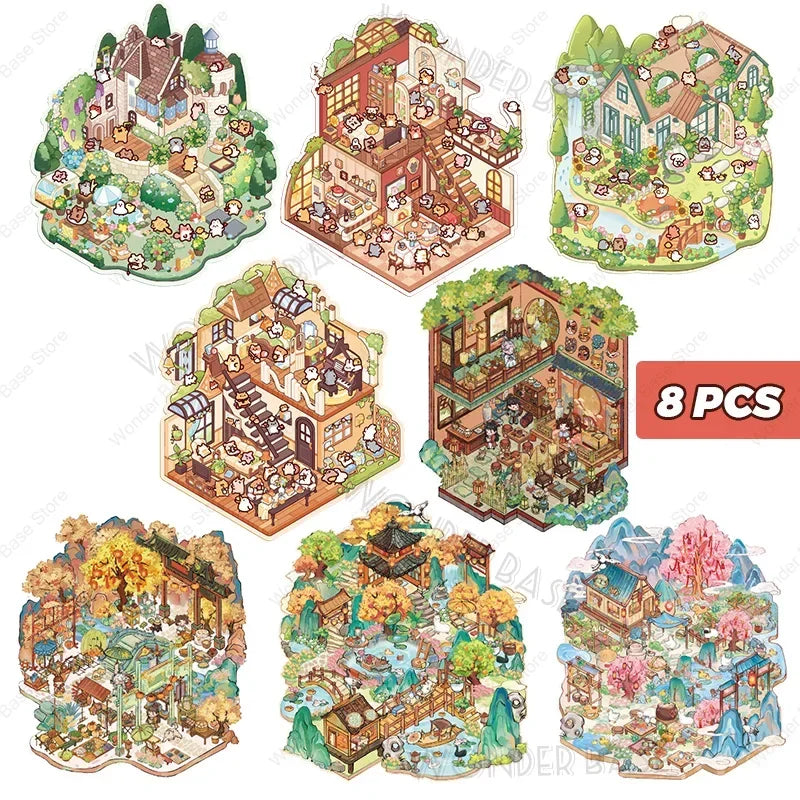 autocollants cartoon scènes miniatures animaux paysages multicolores opaques détaillés enfants