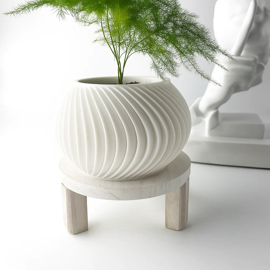 cache pot moderne rayures verticales couleur beige biodégradable pla durable écologiqueintérieur