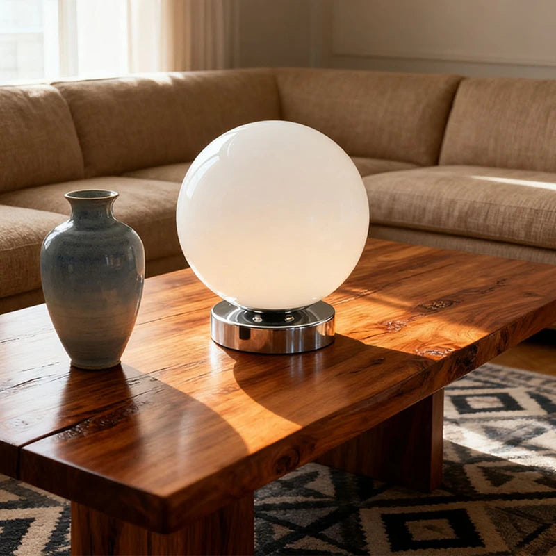 lampe table sphère verre blanc orange moderne décoration chambre table nuit lumière douce trois