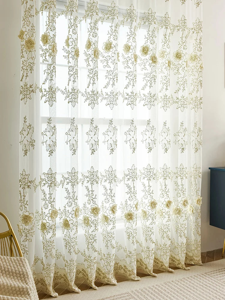 rideau semi transparent brodé fleurs élégant moderne maison polyester machine lavable