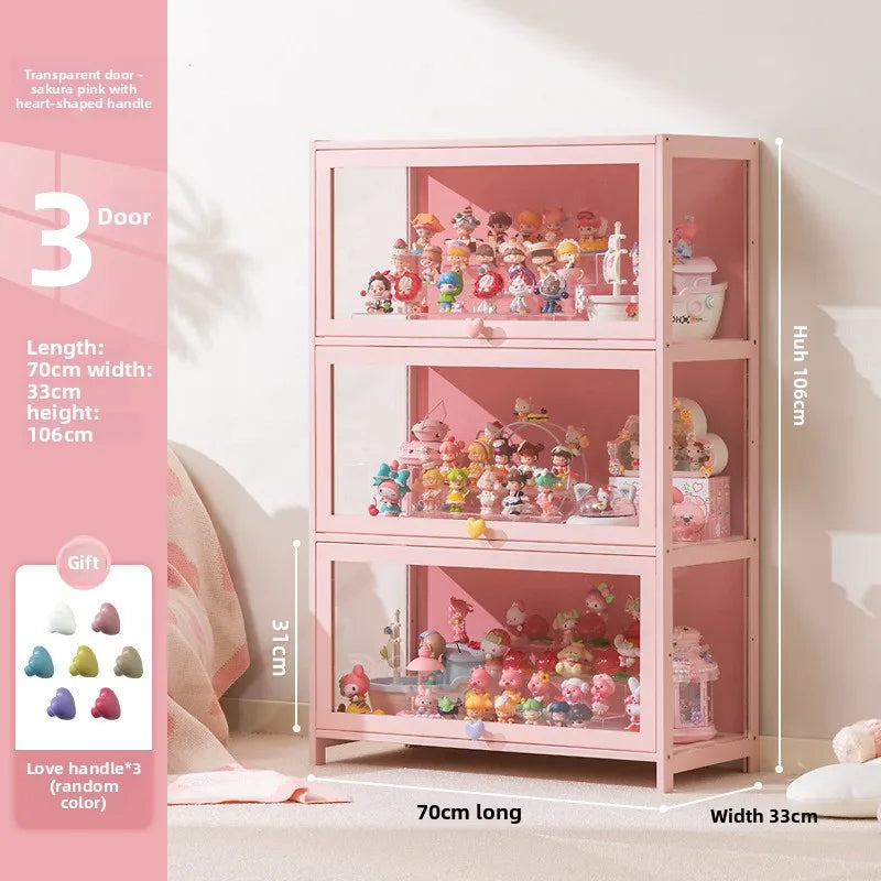 meuble rangement moderne portes transparent rose clair bambou 80cm large