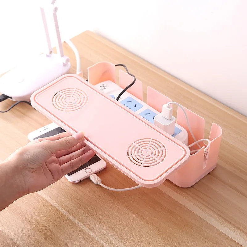 boîte rangement câbles moderne rose gris blanc pratique rechargeable maison