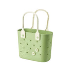 sac main moderne perforations fleurs relief vert clair beige poignées détachables décontracté rangement