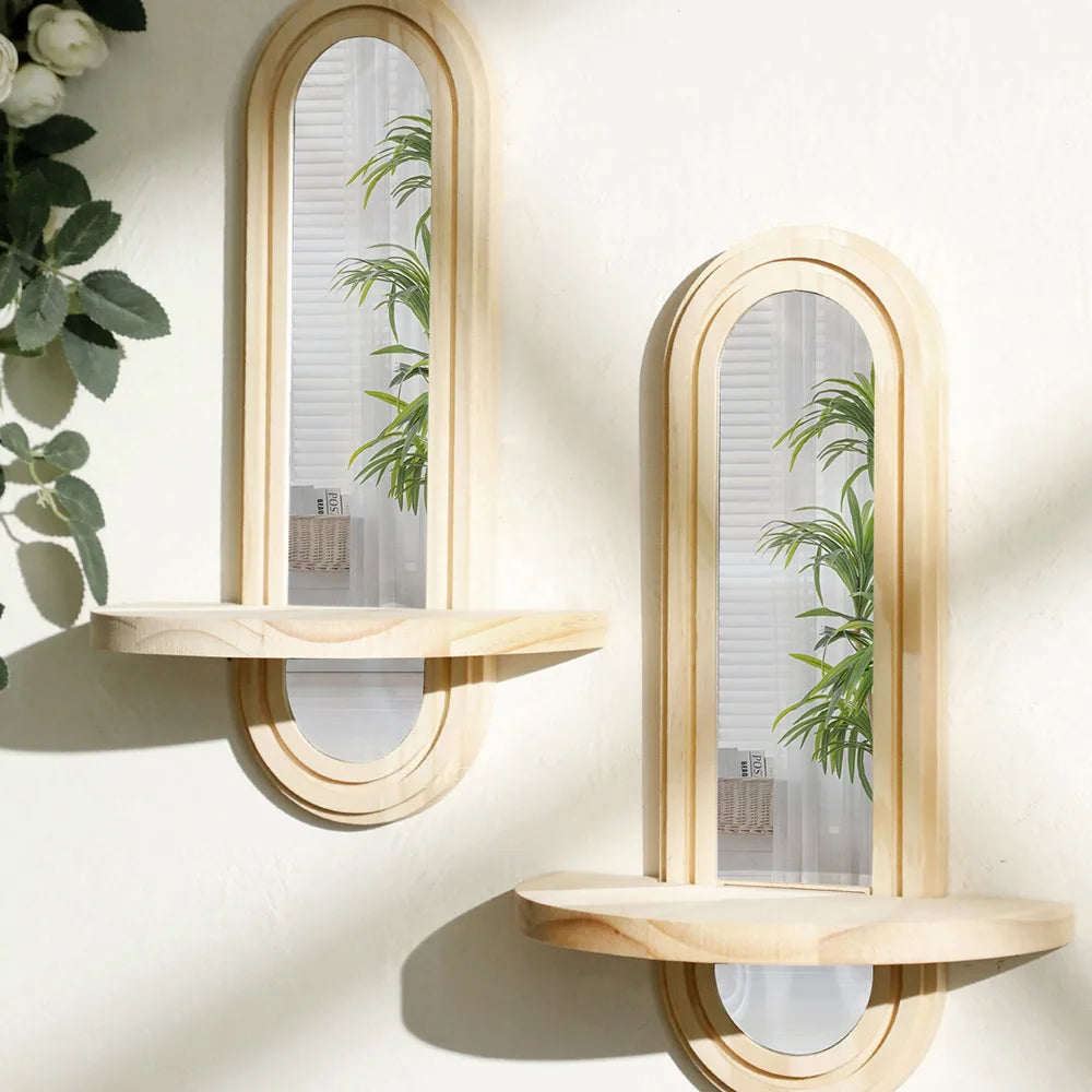 étagère murale moderne miroir bois naturel minimaliste vis fixations pots fleursDecorationintérieur
