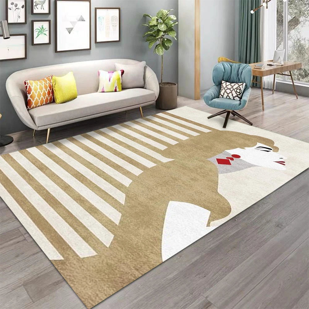 tapis moderne géométrique polyester beige bleu orange rouge salon chambre extérieur