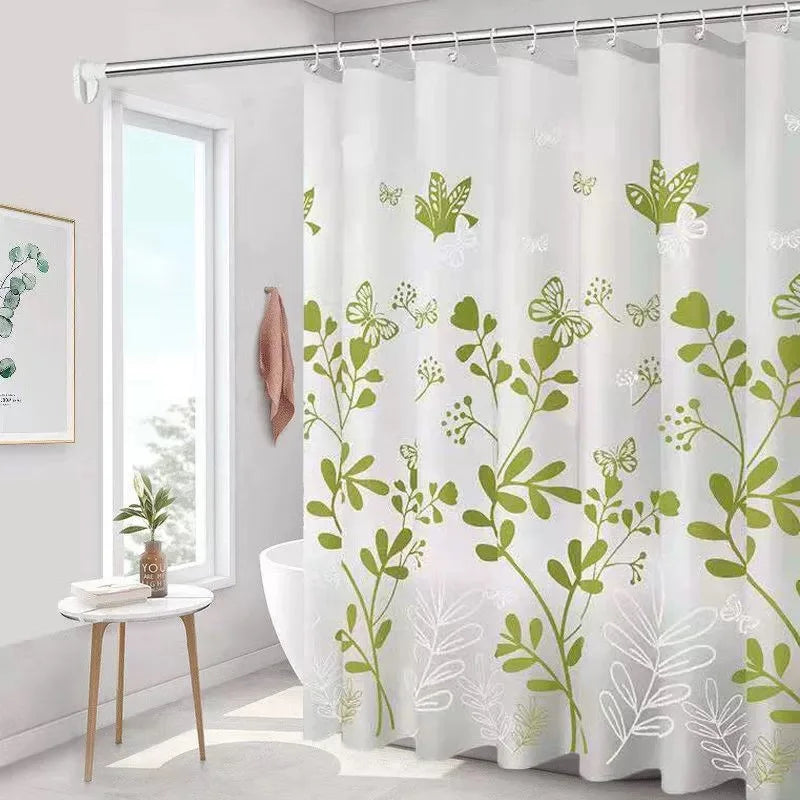 Rideau de douche à fleurs papillon vert imperméable