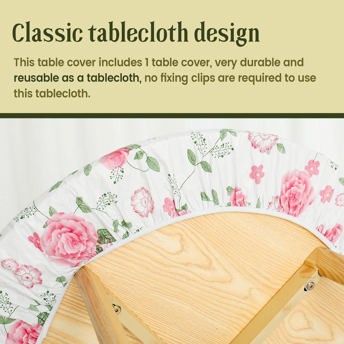 nappe ronde vinyle imperméable motif floral classique noël table decoration vert blanc rose