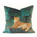 taie d'oreiller tigre léopard feuilles tropicales moderne housse coussin velours noir moutarde décoration salon