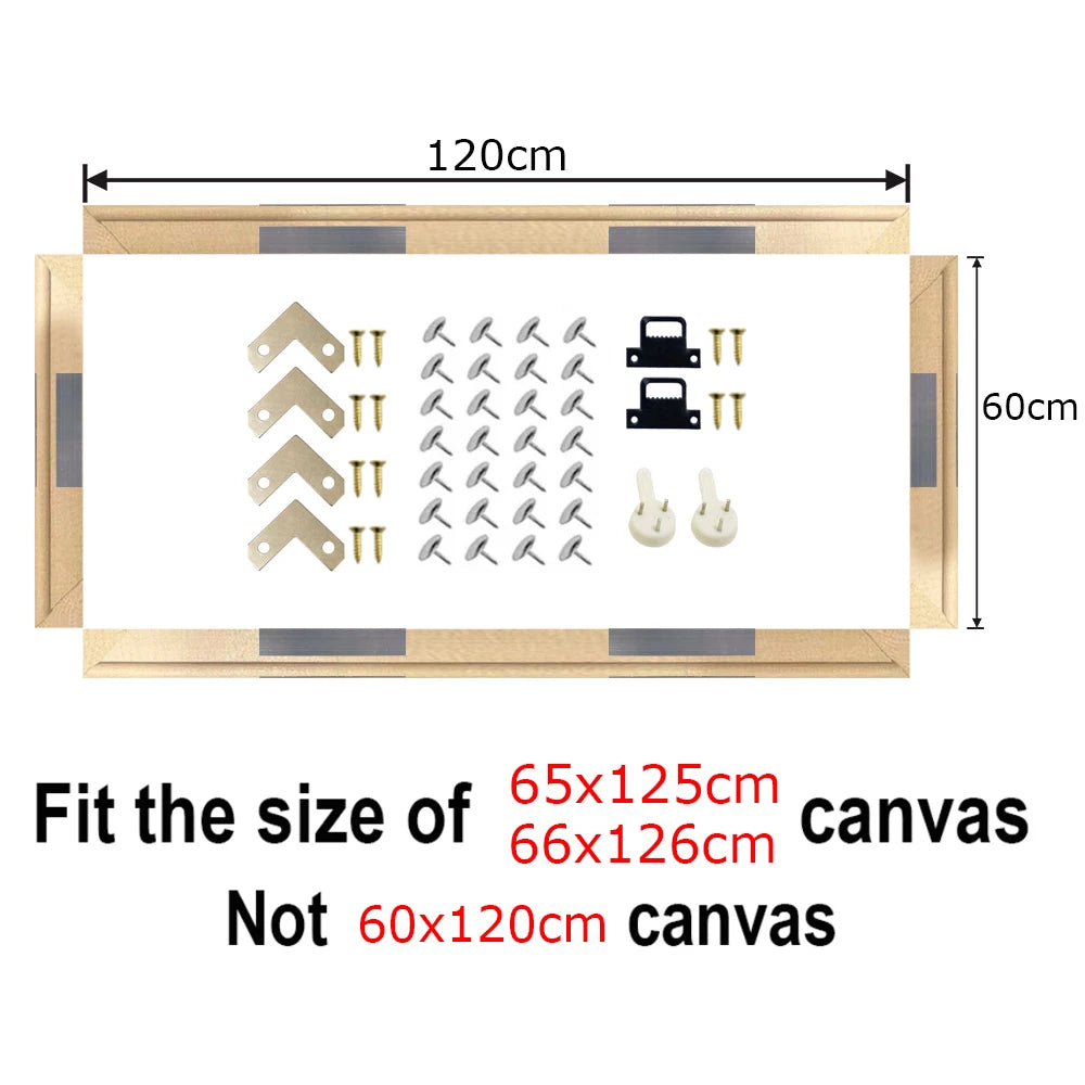 Detail du cadre bois blanc compatible avec toiles 65x125cm